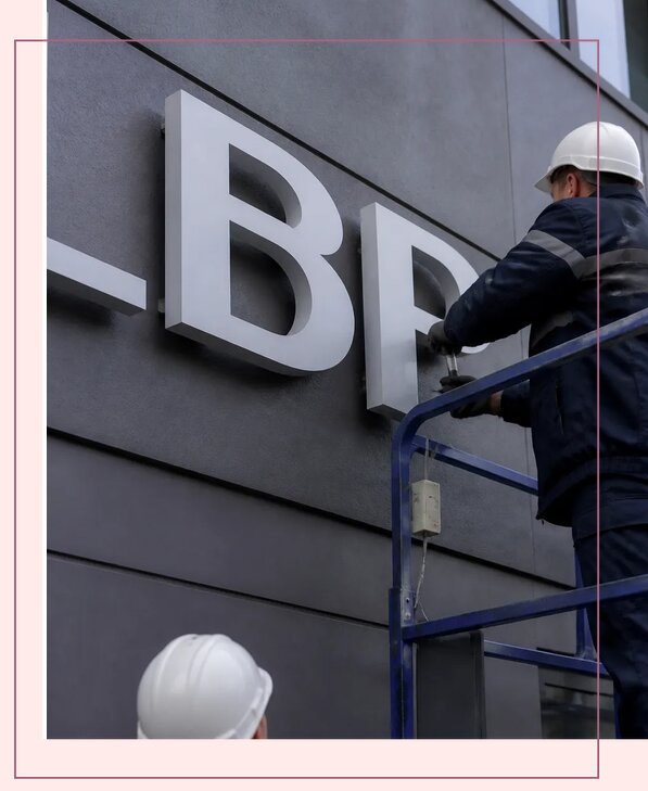 Изготовление и монтаж наружных букв на подложке в Волжском
